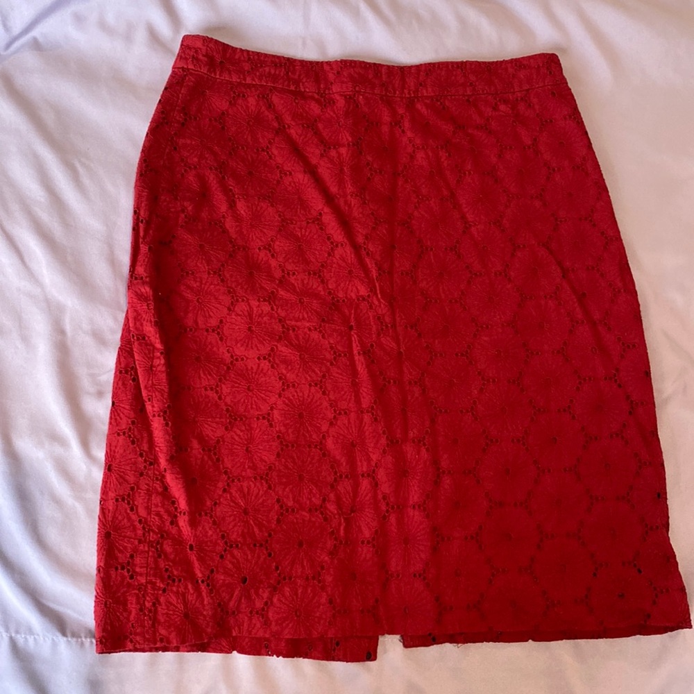 J. Crew Factory Red Pencil Skirt With Lace Overlay